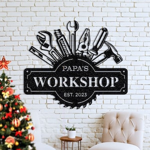 Personalized Metal Workshop Sign: Father&#39;s Day Garage Decor