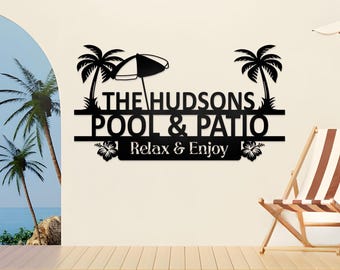 Personalized Pool & Patio Metal Sign: Custom Family Name Outdoor Decor