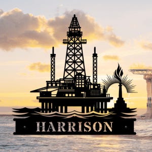 Custom Offshore Drilling Rig Hanger Metal Wall Art LED Light Personalized Oil Rig Derrickhand Name Sign Home Decor Birthday Gift Dad Gifts