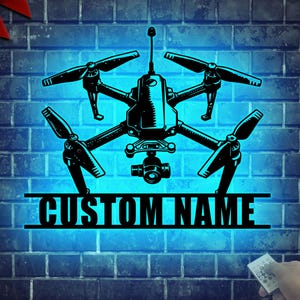 Custom Drone Metal Wall Art With LED Light, Personalized Drone Name Sign Decoration For Room, Drone Metal Home Decor, Christmas Gift