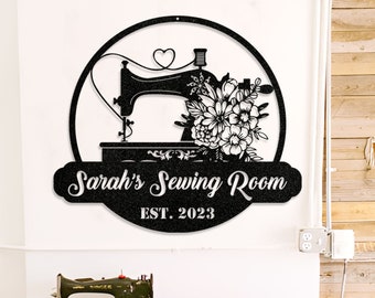 Personalized Sewing Room Metal Wall Art: Custom Name Sign