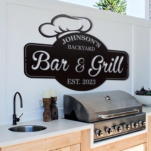 Personalized BBQ Metal Sign: Custom Family Name, Backyard Decor