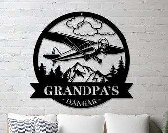 Airplane Hangar Sign,Personalized Pilot Name Sign,Custom Aviation Lover,Man Cave Sign,Metal Airplane Sign,Personalized Airplane Sign,Gift