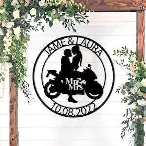 Personalize Motorcycle Gifts,Custom Last Name Biker Couple Metal Sign, Anniversary Gift,Wedding Gift Motorcylce,Biker Couple Gift,Biker Sign