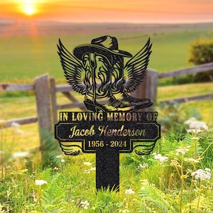 Placa Memorial de Cowboy Personalizada: Botas Aladas, Presente em Memória Amorosa