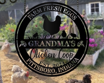 Personalized Metal Chicken Coop Sign: Farm Fresh Eggs, Family Name
