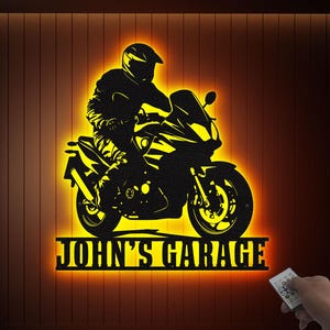 Personalized LED Motorcycle Garage Sign: Custom Metal Art, Biker Gift