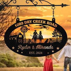 Letrero de metal personalizado para pareja de vaqueros y vaqueras, regalo de vaquero, arte de pared occidental, letrero de rancho, regalo personalizado para pareja, regalo de aniversario, regalo de amor