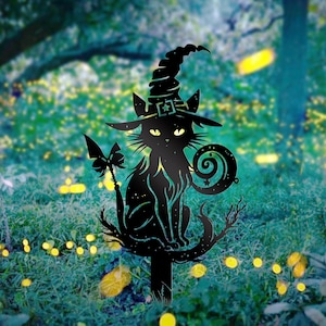 Outdoor Black Cat Halloween Decor, Halloween Outdoor Sign, Halloween Garden Signs, Metal Halloween Yard Stakes, Halloween Sign Cat Decor
