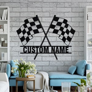 Placa de bandeira de corrida de metal personalizada: decoração com bandeira quadriculada