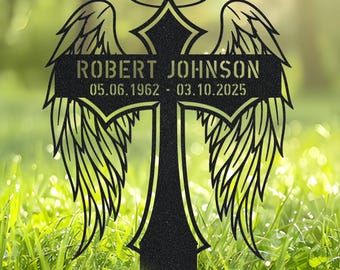 Personalized Angel Wings Metal Cross Memorial Stake, In Memory Cross, Grave Marker, Loss of Loved One Condolence Gift, Sympathy Gift