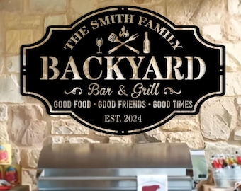 Personalized Backyard Sign Custom Bar & Grill Sign Metal Sign Bar Signs, BBQ Signs, Personalized Bar Sign, Outdoor Kitchen Metal Signs, Papa