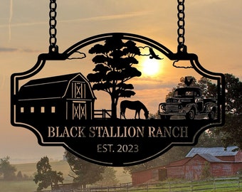 "Ranch Schild: ""Pferde Farm"" Metall Dekor."