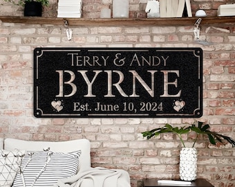 Personalized Wedding Gift Last Name Established Sign Family Name Sign Metal Sign Custom Metal Sign Anniversary Couple Gift Personalized Sign