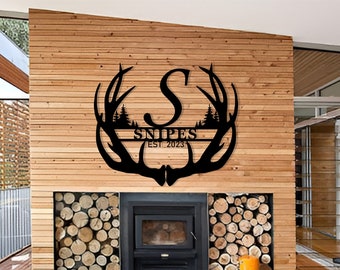 Antler Monogram Sign: Personalized Deer Camp Decor, Hunter Gift