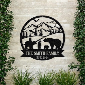 Personalized Bear Family Metal Sign - Cabin Decor, Last Name Sign