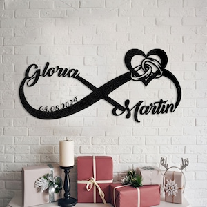 Personalized Wedding Gift for Couple,Infinity Metal Sign,Love Sign,Wedding Date Sign Metal Engagement Sign Anniversary Gift,Valentines Day