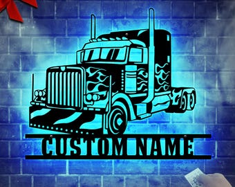 Gepersonaliseerde metalen muurkunst led-vrachtwagen: custom truckernaambordje