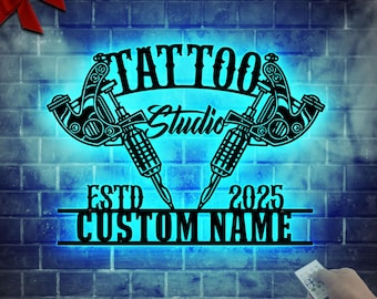 Custom Tattoo Machine LED Metal Sign: Tattoo Studio Decor