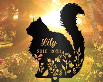 Fluffy Cat Memorial Stake Personalized, Cat Grave Markers, Pet Grave Markers, Garden Remembrance Stake, Metal Fluffy Cat Sign, Flower Cat