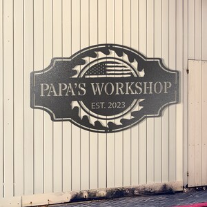 Custom American Flag Workshop Sign,papa's Workshop,metal Shop Sign,dad ...