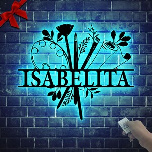 Personalized Art Studio LED Sign: Metal Wall Art, Artist Gift