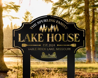 Personalized Lake House Sign: Custom Metal Last Name Decor