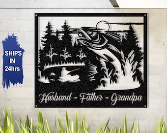 Personalisierte Walleye Fish Sign Wanddekoration, Walleye Metall Fisch Zeichen für Outdoor am Haus, springende Fisch Zeichen, Geschenk für Papa, Opa, Vatertag