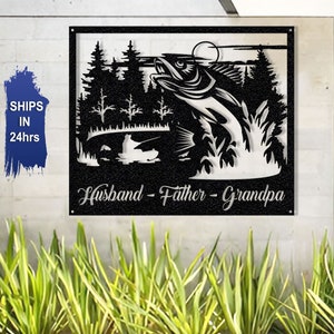 Personalized Walleye Fish Sign Wall Decor,Walleye Metal Fish Sign For Outdoors On House,Jumping Fish Sign,Gift for Dad,Grandpa, Father&#39;s Day