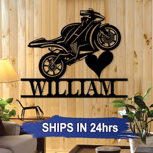 Personalized Motorcycle Metal Sign: Custom Garage Art, Biker Gift