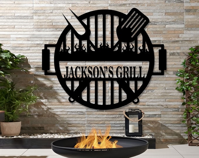 Personalized Name BBQ Metal Sign,Personalized BBQ Sign,Grilling Gifts Signs Personalized,Outdoor Sign,Backyard BBQ Sign,Grill Gifts for Dad