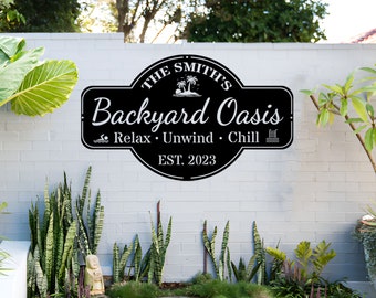 Personalized Backyard Pool Metal Sign,Outdoor Wall Decor,Pool Signs for Outdoor Personalized,Custom Backyard Oasis Sign Patio Decor, Gift