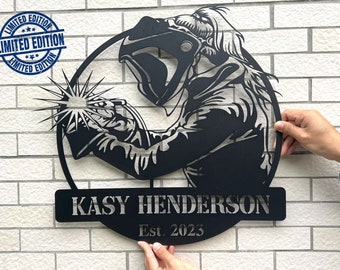 Personalized Welder Metal Sign: Custom Workshop Monogram Gift