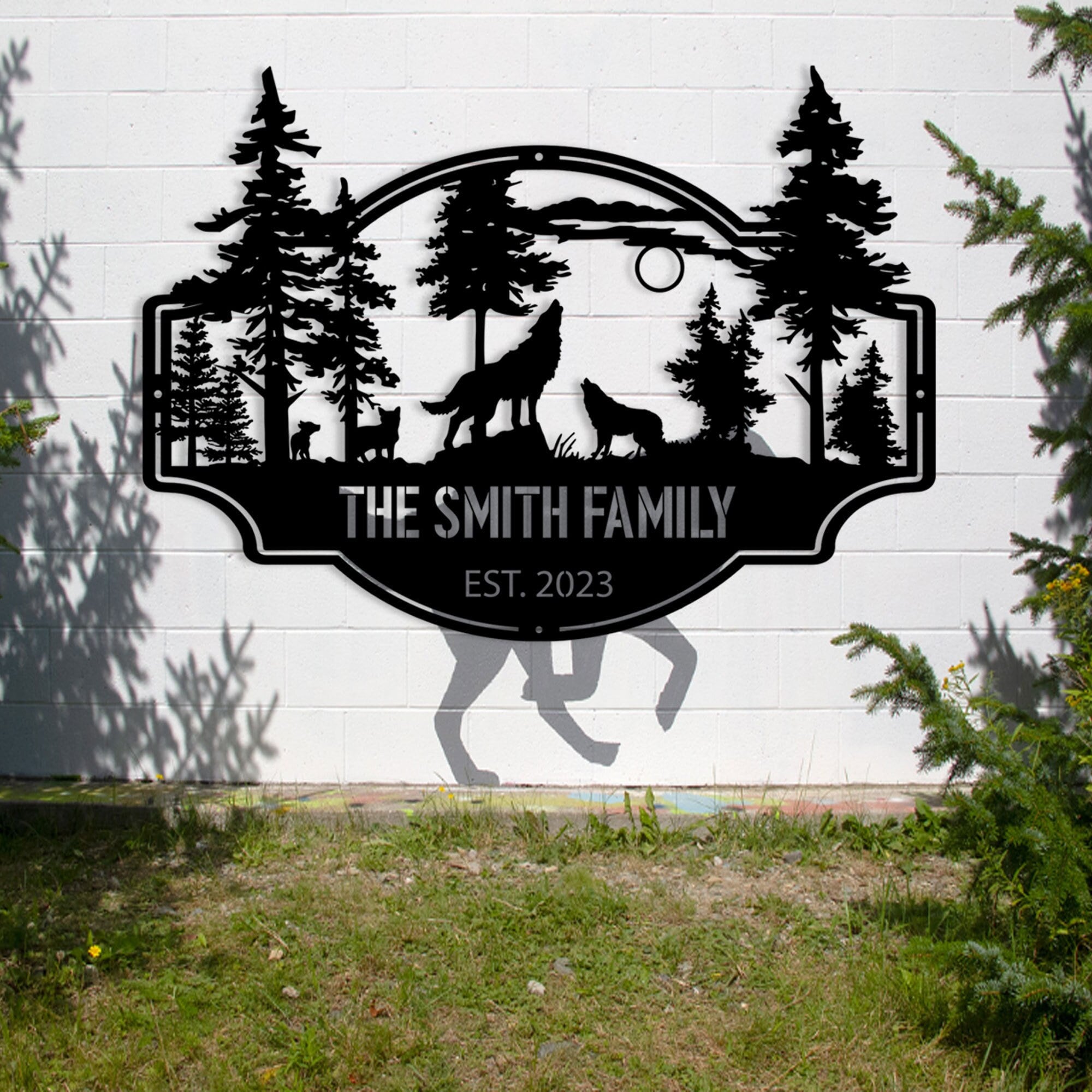 Custom Last Name Wolf Metal Sign: Ranch Cabin Decor