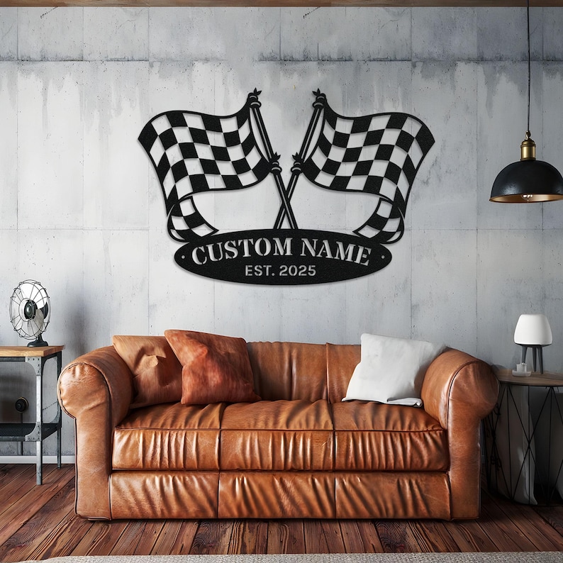 Custom Checkered Flag Racing Sign, Start Finish Racing Flag Metal Sign ...