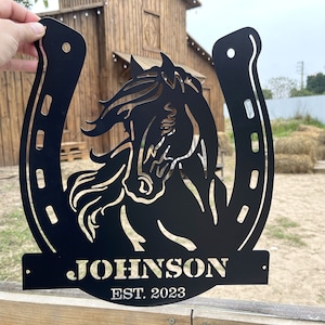 Monograma de caballo personalizado para granero, letrero de caballo de metal, regalo familiar personalizado, regalo para un amigo fanático de los caballos, regalo para padres, regalos para el día del padre