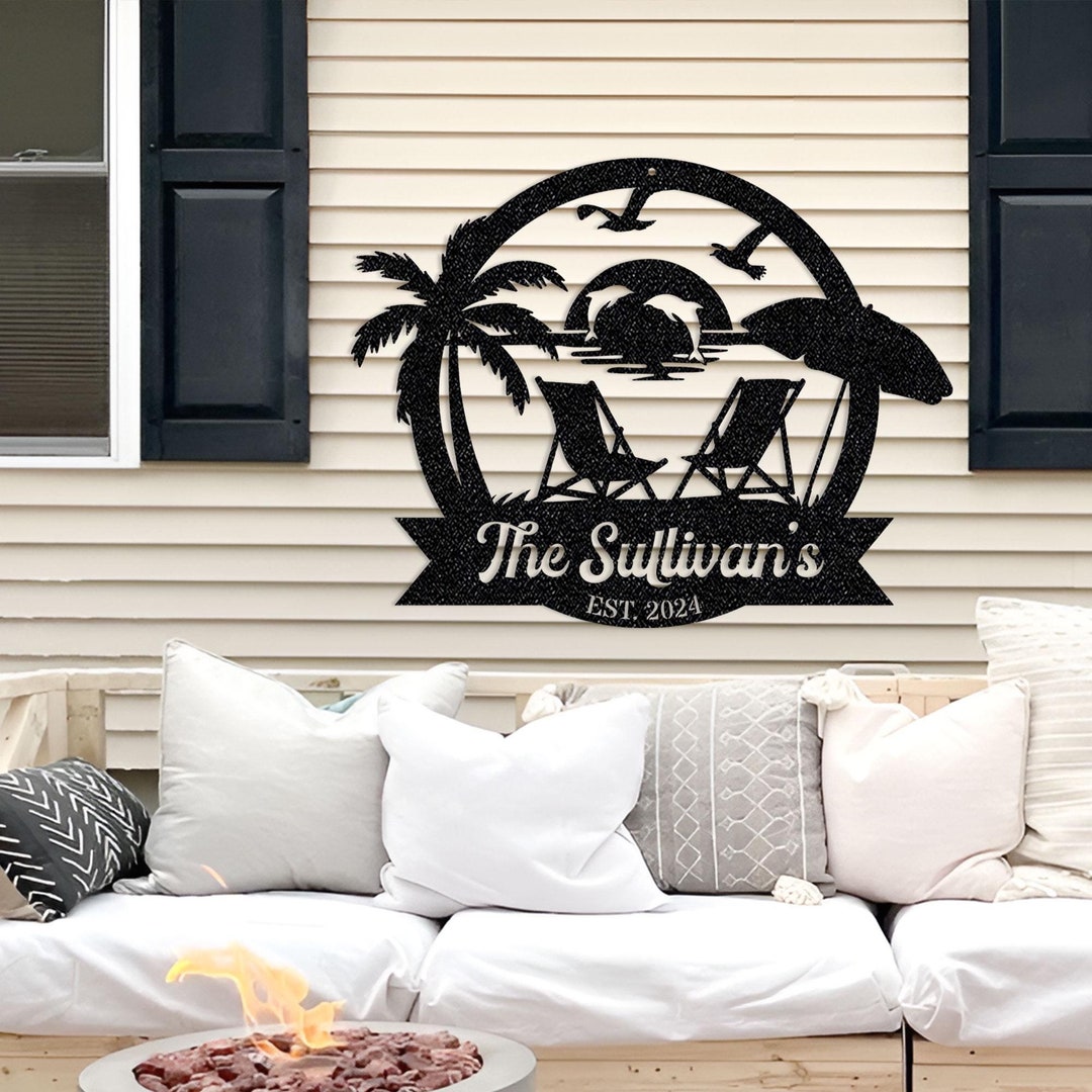 Custom Beach House Metal Sign: Personalized Coastal Decor Wall Art - Etsy