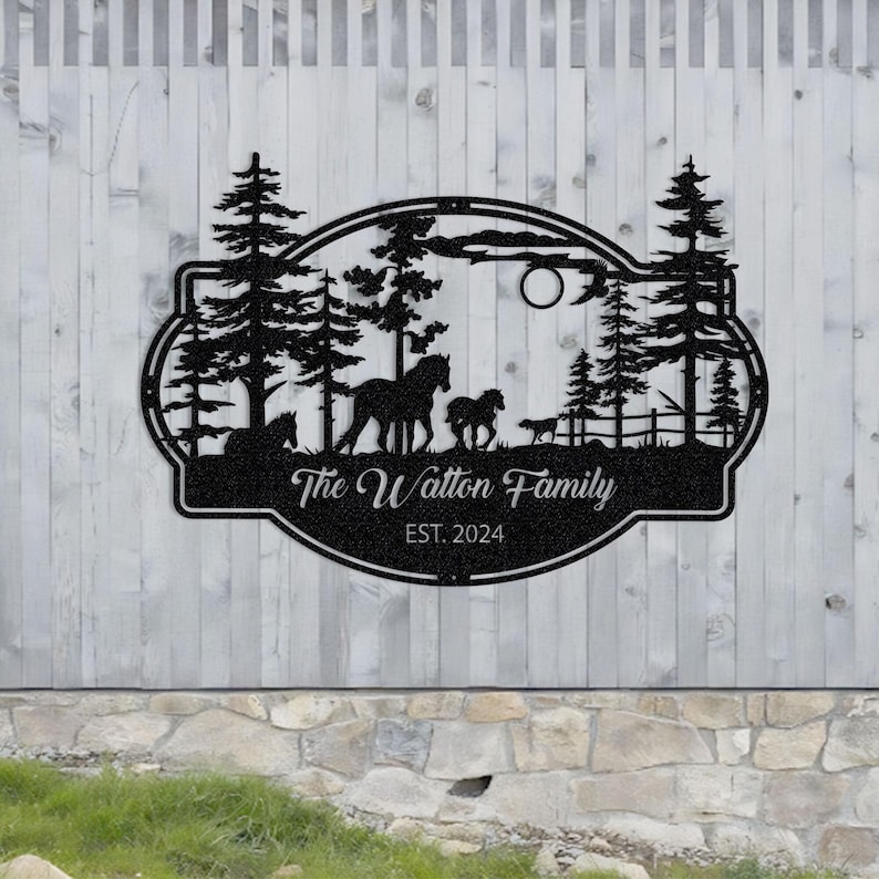 Custom Metal Last Name Sign: Horse, Dog, Ranch Decor - Etsy