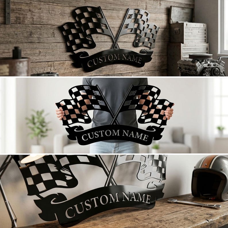 Custom Checkered Flag Racing Sign, Checkered Flag Monogram, Gift for ...