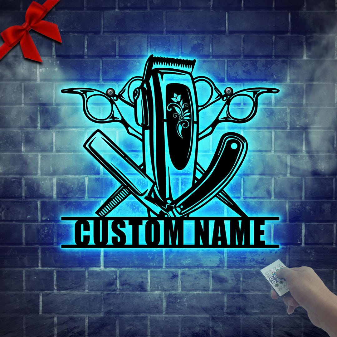 Custom Barber Shop LED Metal Sign: Personalized Wall Art, Business Logo ...