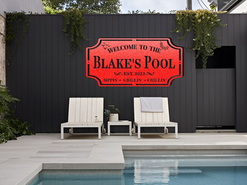 Personalized Family Name Pool Sign: Metal Outdoor Patio Decor - Etsy