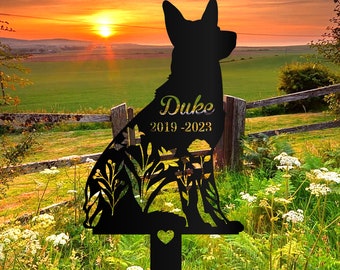 Personalisierter Hund Erinnerungspfahl,Schäferhund,Shaberpfahl,Grabmarker,Grabmarker,Schäferhund Blume,Hundeblume