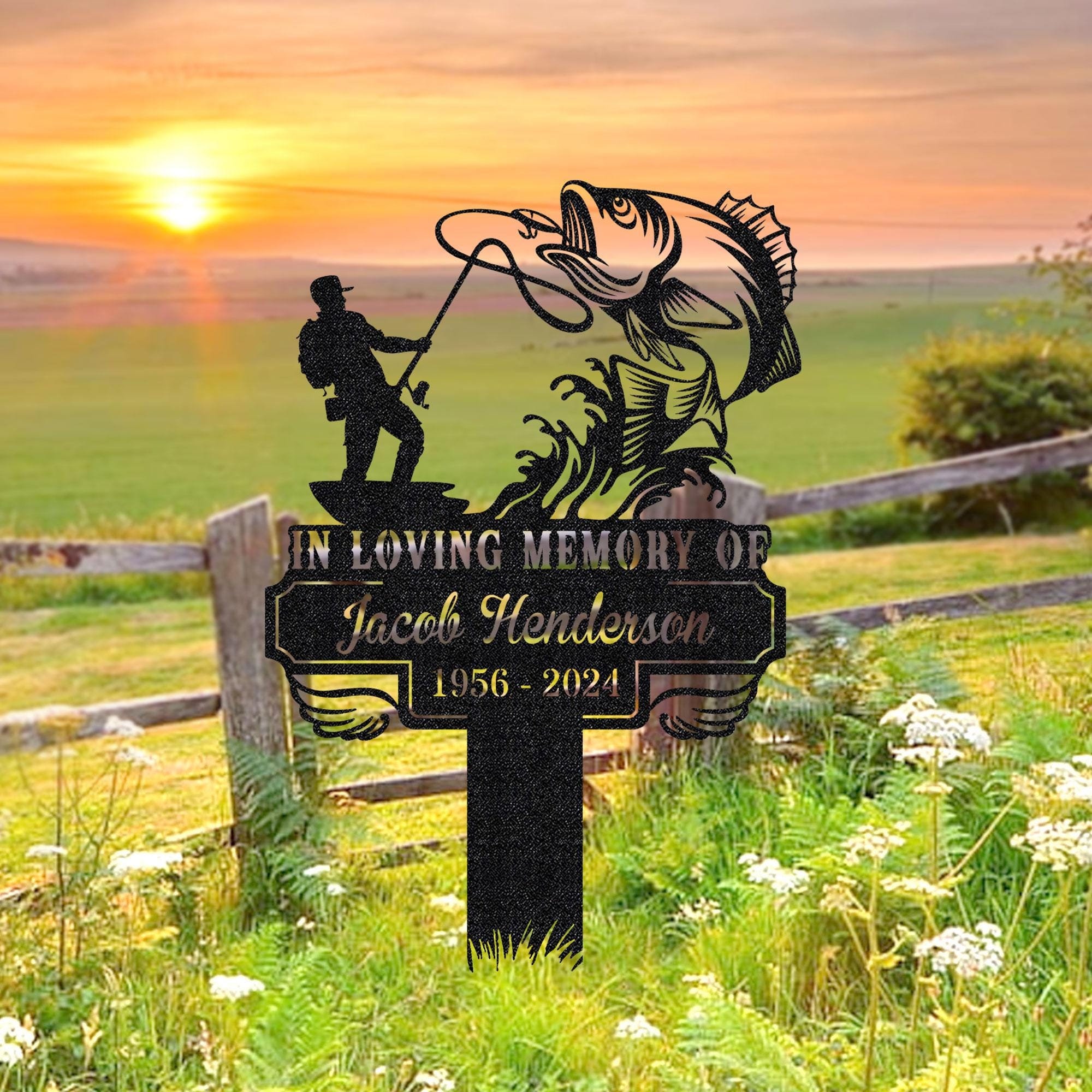 Personalized Fishing Memorial Stake: Engraved Fisherman Grave Marker
