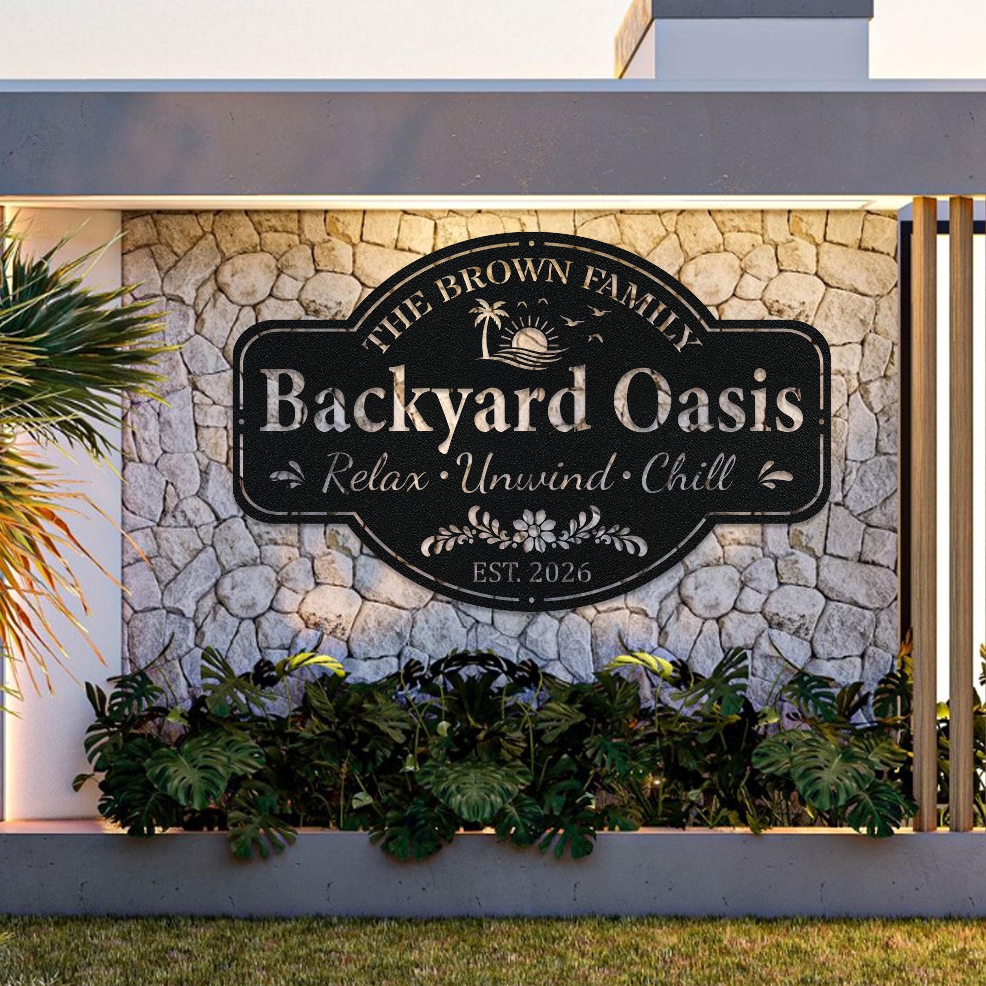 Custom Backyard Oasis Metal Wall Art,custom Family Name Sign,outdoor ...