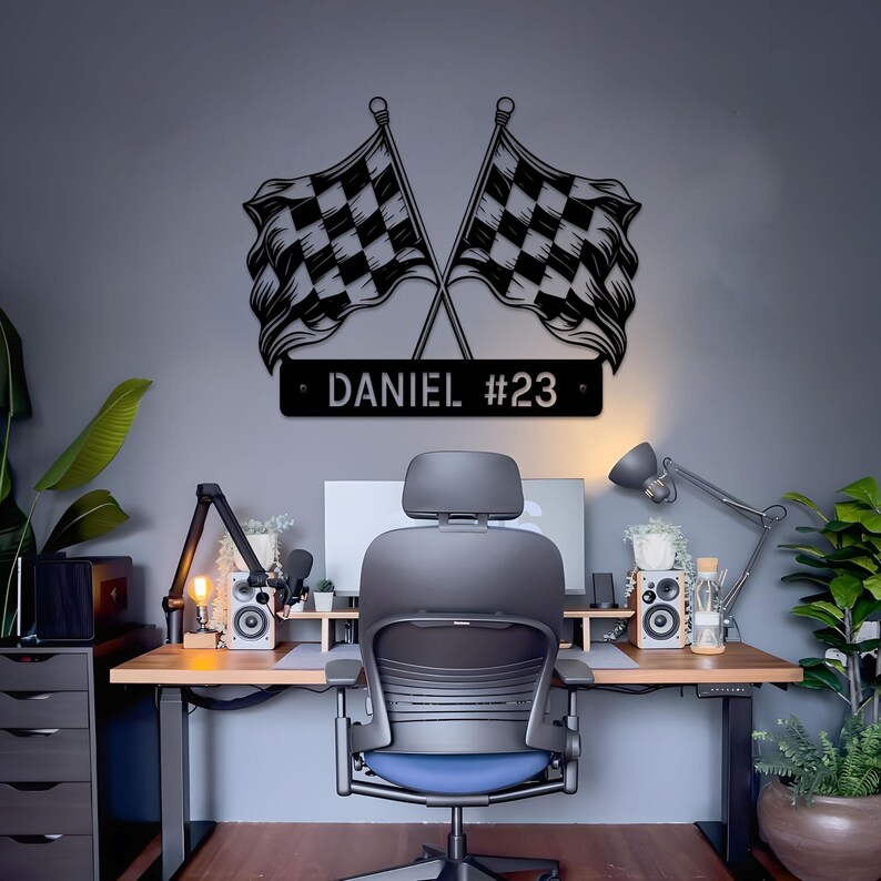 Custom Metal Checkered Flag Racing Sign: Personalized Garage Decor - Etsy