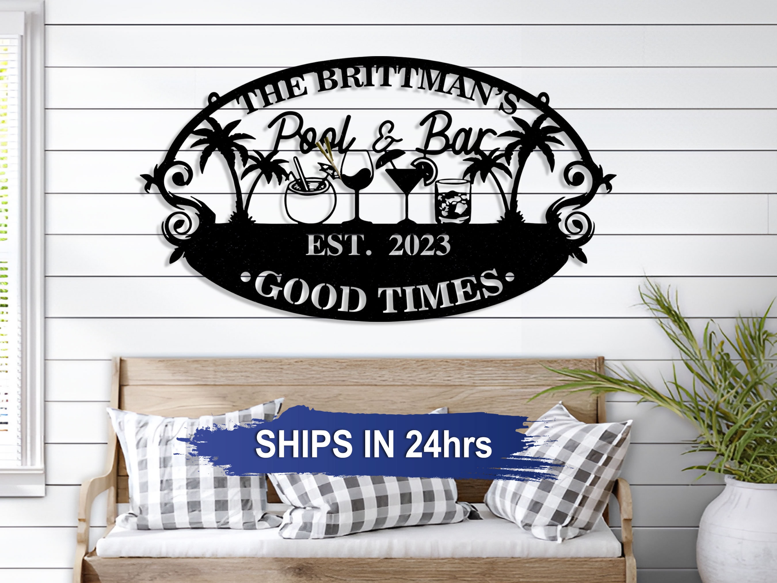 Personalized Family Pool & Bar Metal Sign: Outdoor Tiki Decor - Etsy