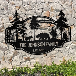 Personalized Bear Family Name Metal Sign: Cabin Decor