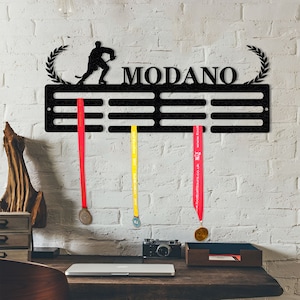 Personalized Hockey Medal Holder: Monogrammed Metal Display with 12 Rungs