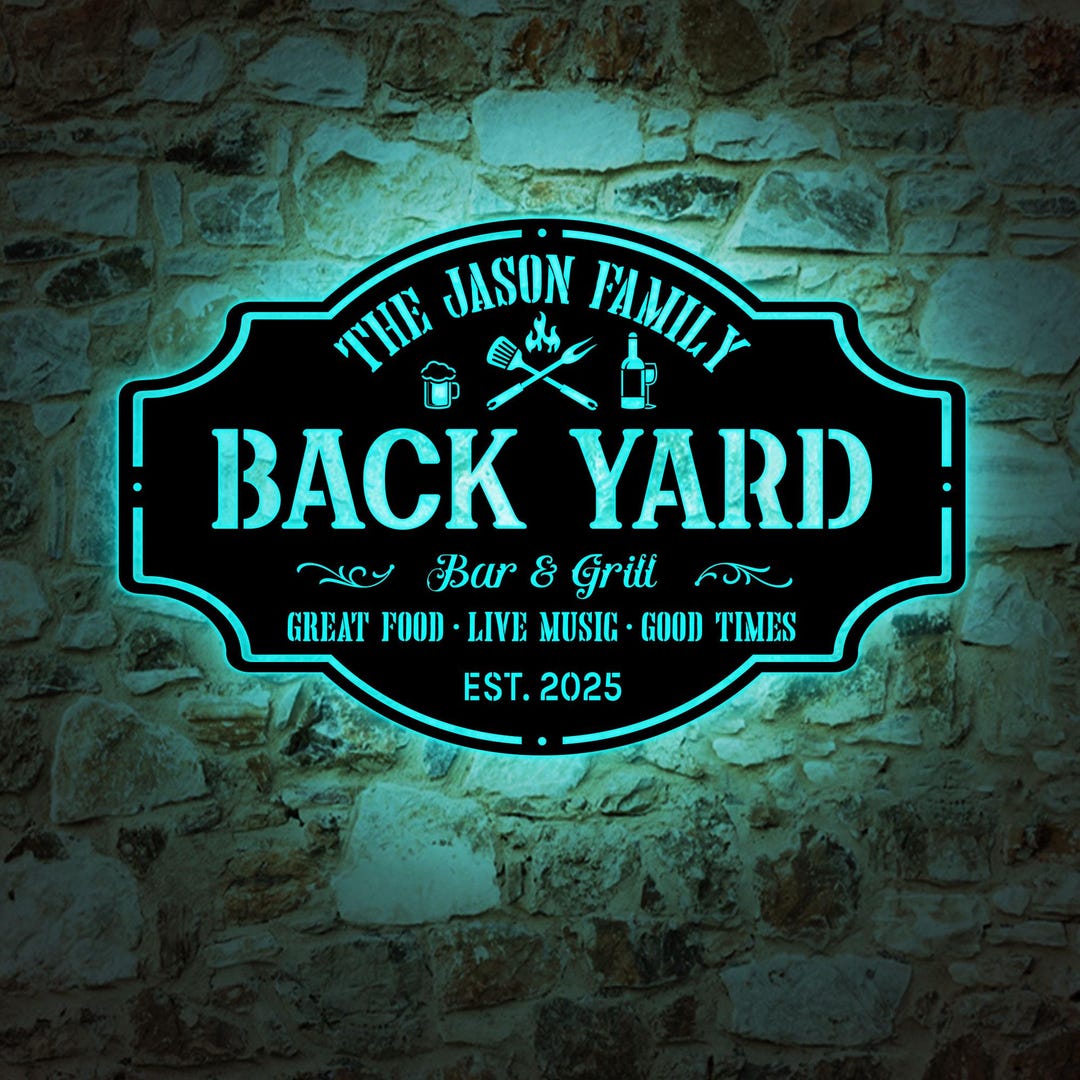 Personalized Backyard Pool Metal Sign LED Light, Outdoor Wall Art Decor ...