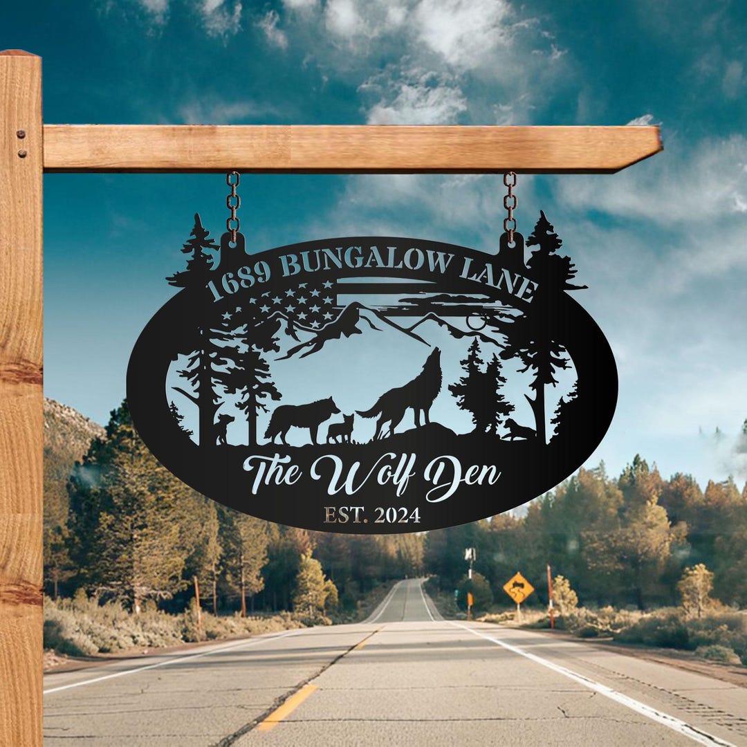 Personalized Family Wolf Cabin Metal Sign: Rustic Outdoor Decor - Etsy